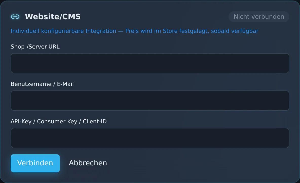Ansicht der Zentor-App Connector-Verwaltung mit ausgewähltem Provider WordPress